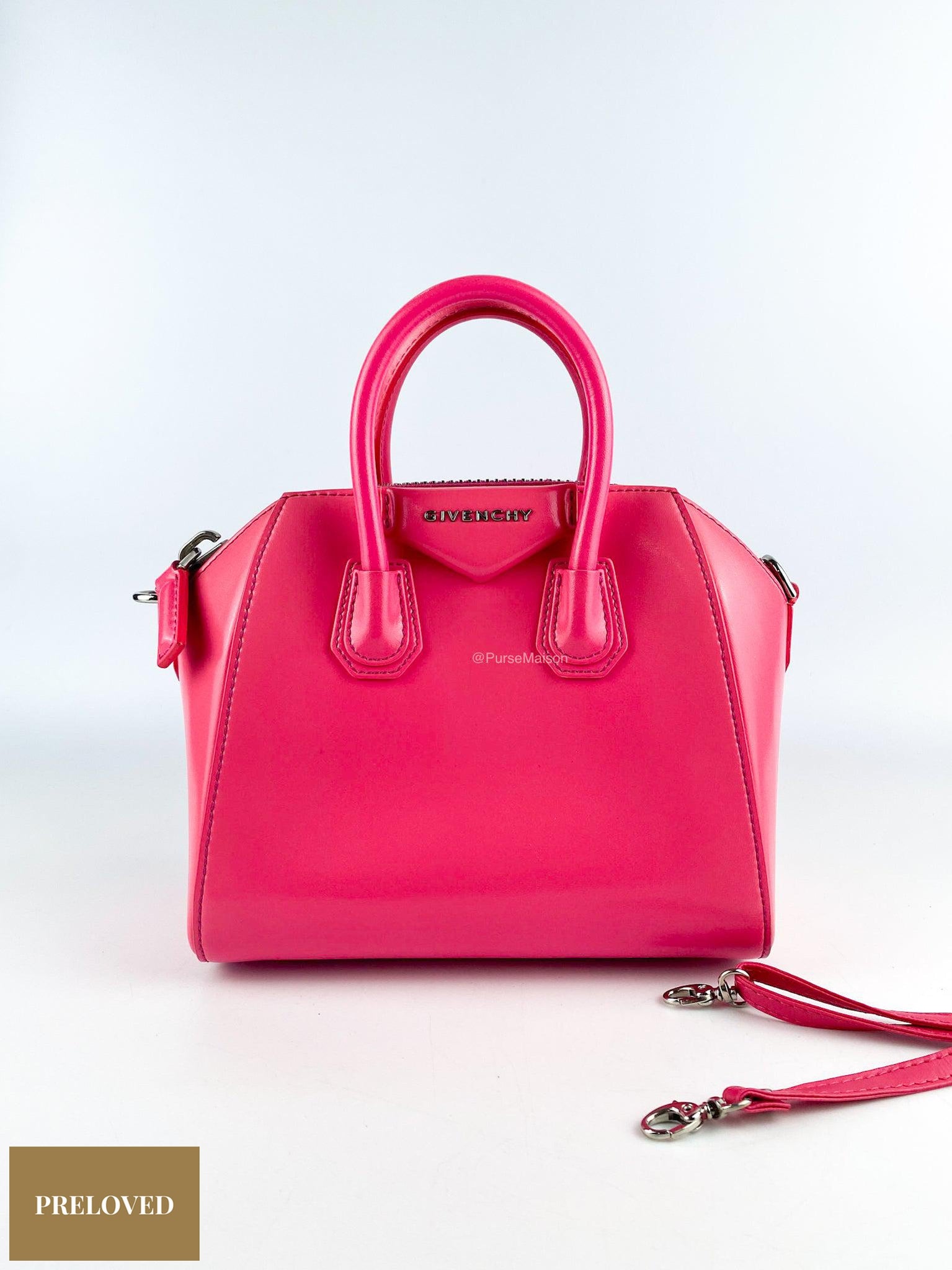 Givenchy Pink Mini Antigona in Glossy Calfskin Leather Bag with Entrupy
