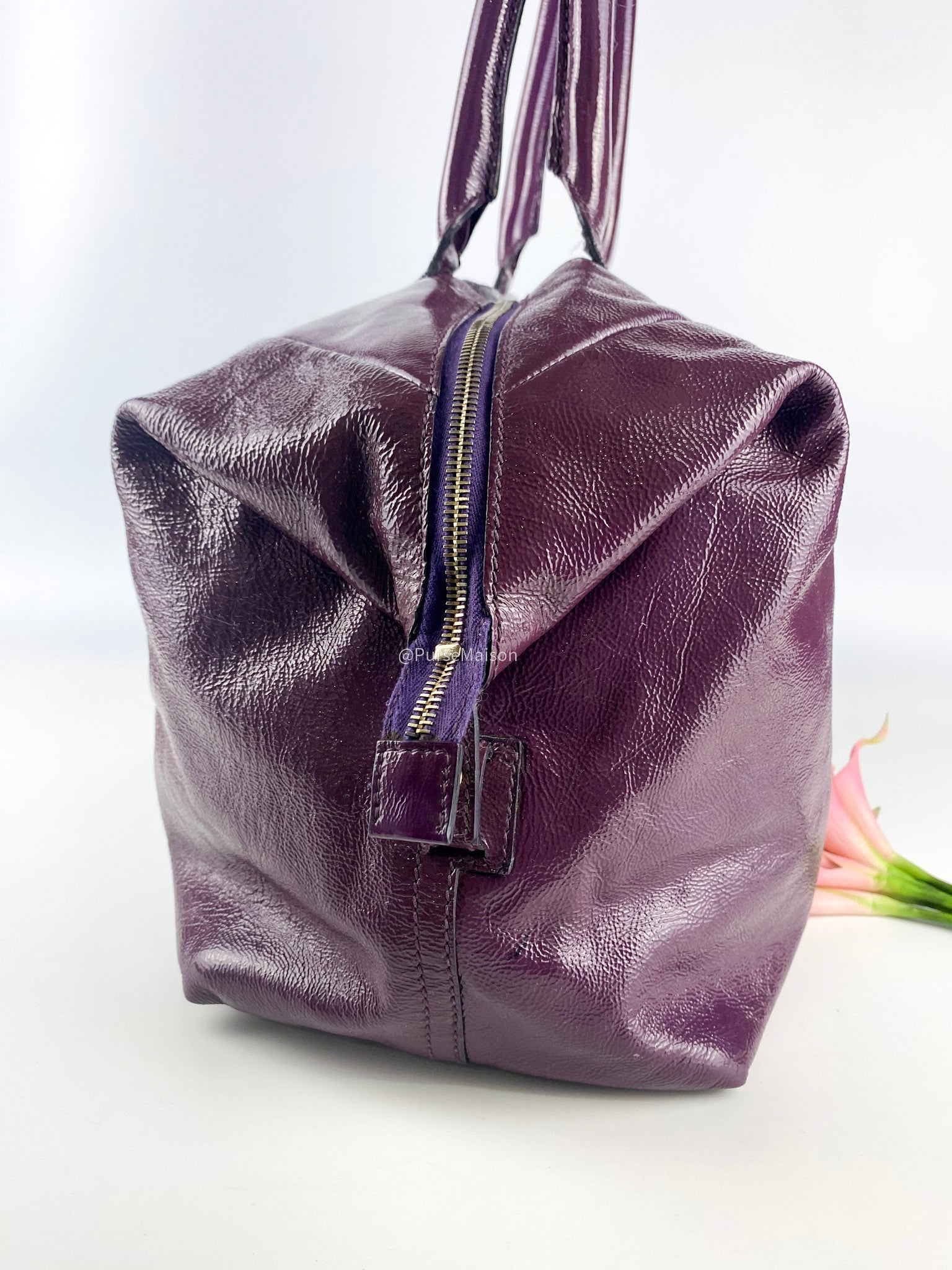 YSL Muse Purple Patent Leather Tote Bag