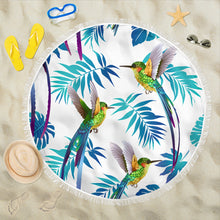 bright tropical hummingbird round fringed beach blanket