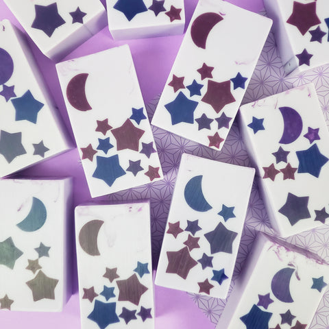 purple bars of soap with a purple stars & moon design