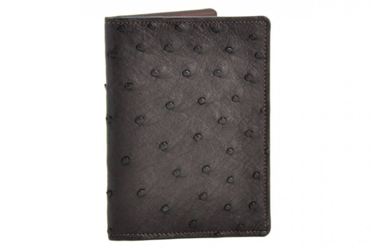 Leather Passport Wallet / Credit Card Case - Ostrich Leather -  Walnut Brown