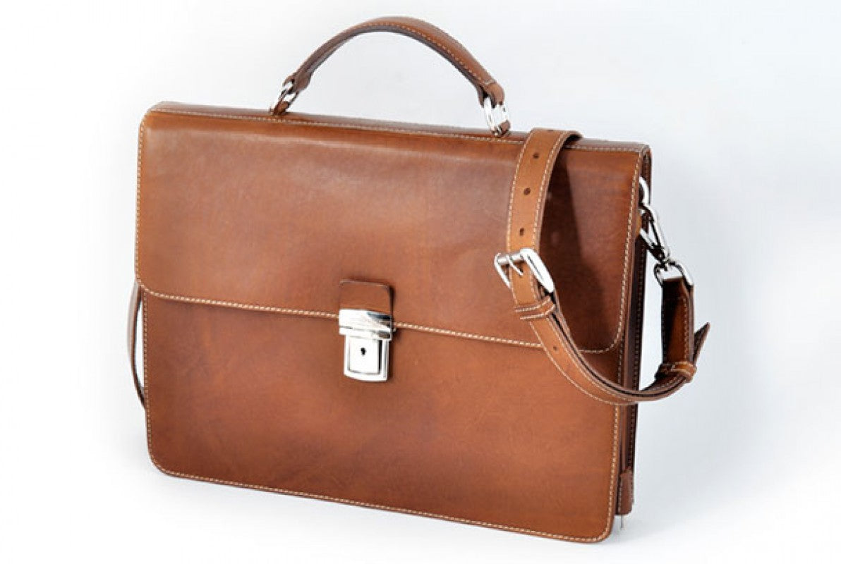 Leather Briefcase - The Forza - Ultra Slim - Terra Tan - Borlino