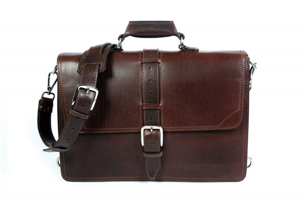 The Cesena Classic Vachetta Leather Briefcase - Walnut Brown - Borlino