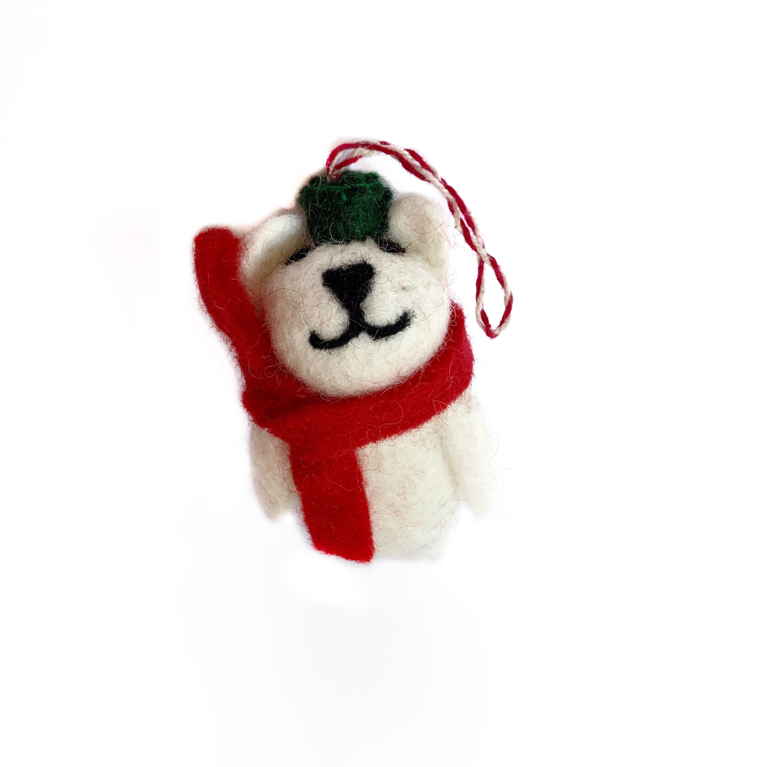 glass 7, Mama bear Christmas ornament Wearing red coat w/ fur trim, knit  scarf