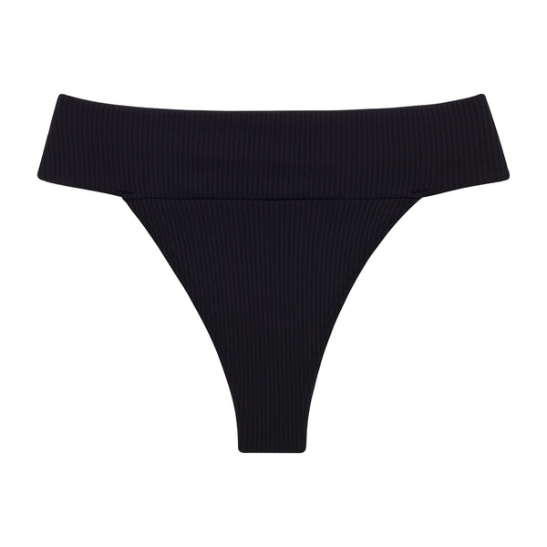 Black Rib High Rise Bikini Bottom