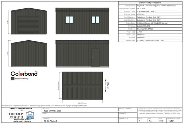 4x6x2.7 single garage proposal first page - Professional Choice Sheds Garages and Carports