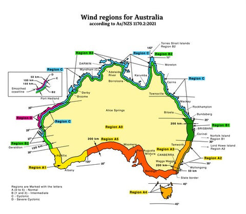 Carports for Cyclonic Regions, The Ultimate Guide  - wind regions of Australia map