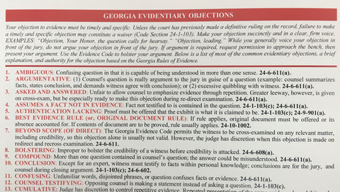 Georgia rules of evidence summary trial guide