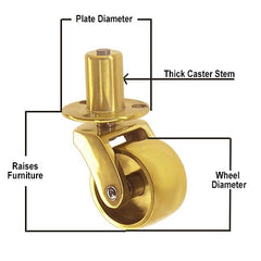 Measure Old Style Brass Casters for Furniture, Paxton Hardware