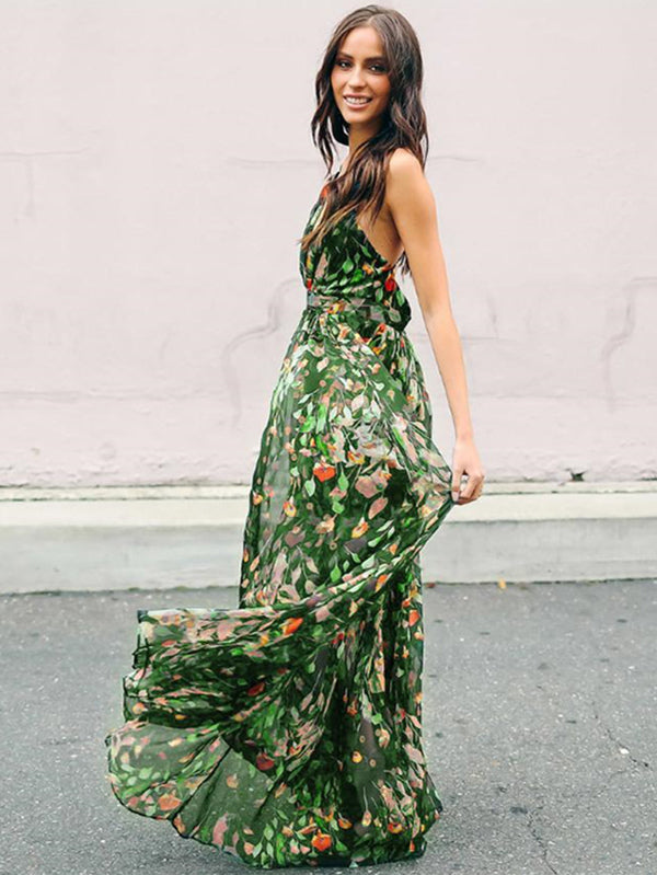 green floral gown