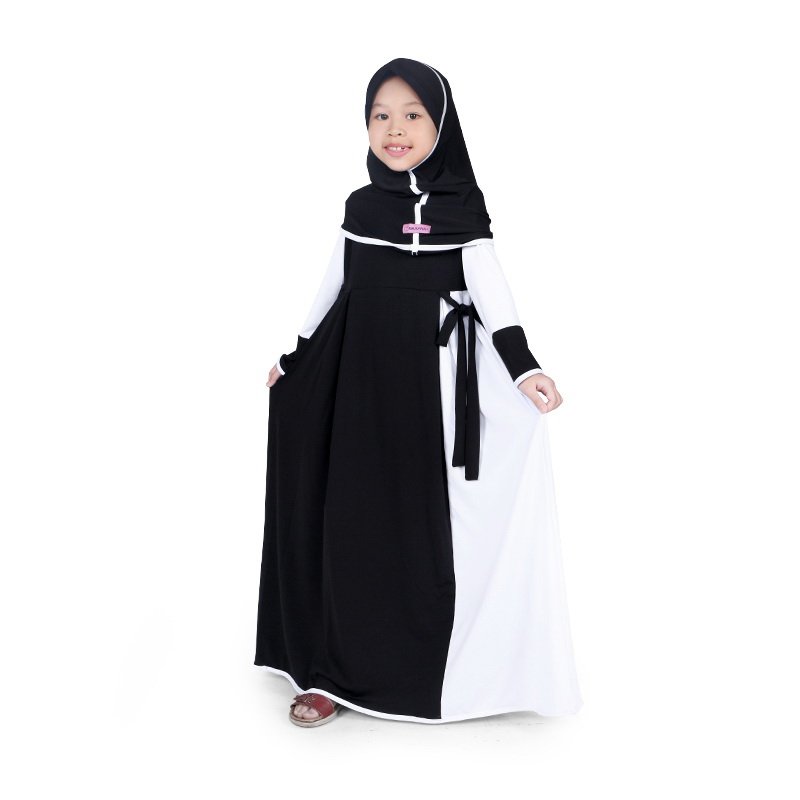 Baju Muslim Anak Perempuan Jersey Hitam Putih