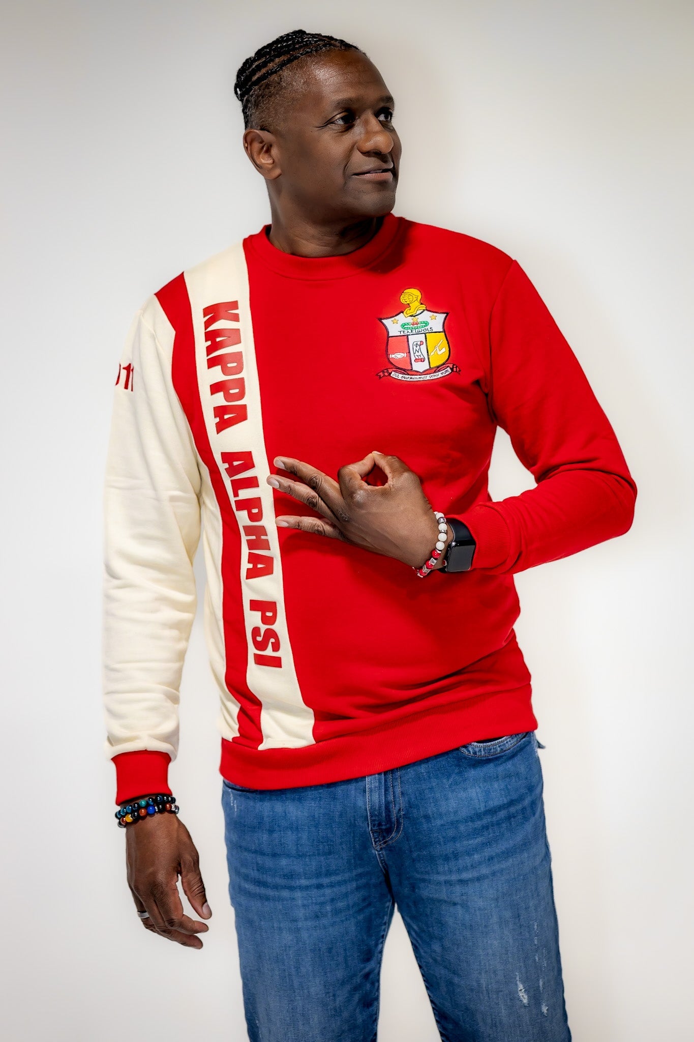 Kappa Alpha Psi Striped Sweater with Shield