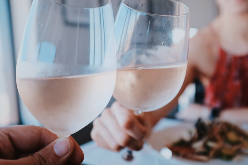 couple making a toast with sparkling wine