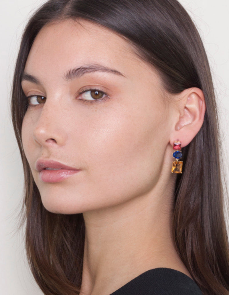 Zahar Molly Earrings w/ Coloured Glass Stones - Mocha