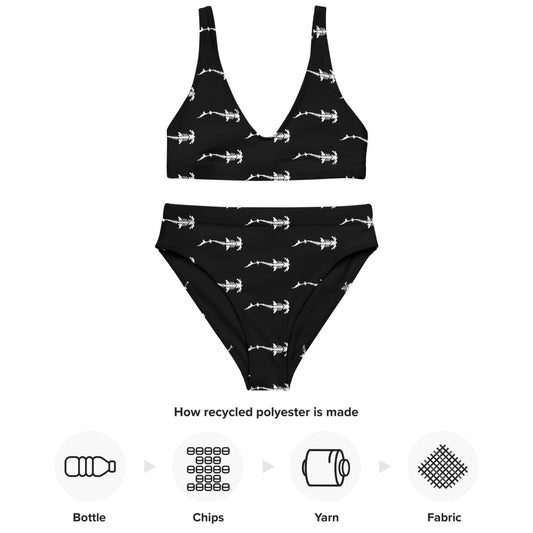 Whale Shark Lines Recycled High-waisted Bikini: Black –