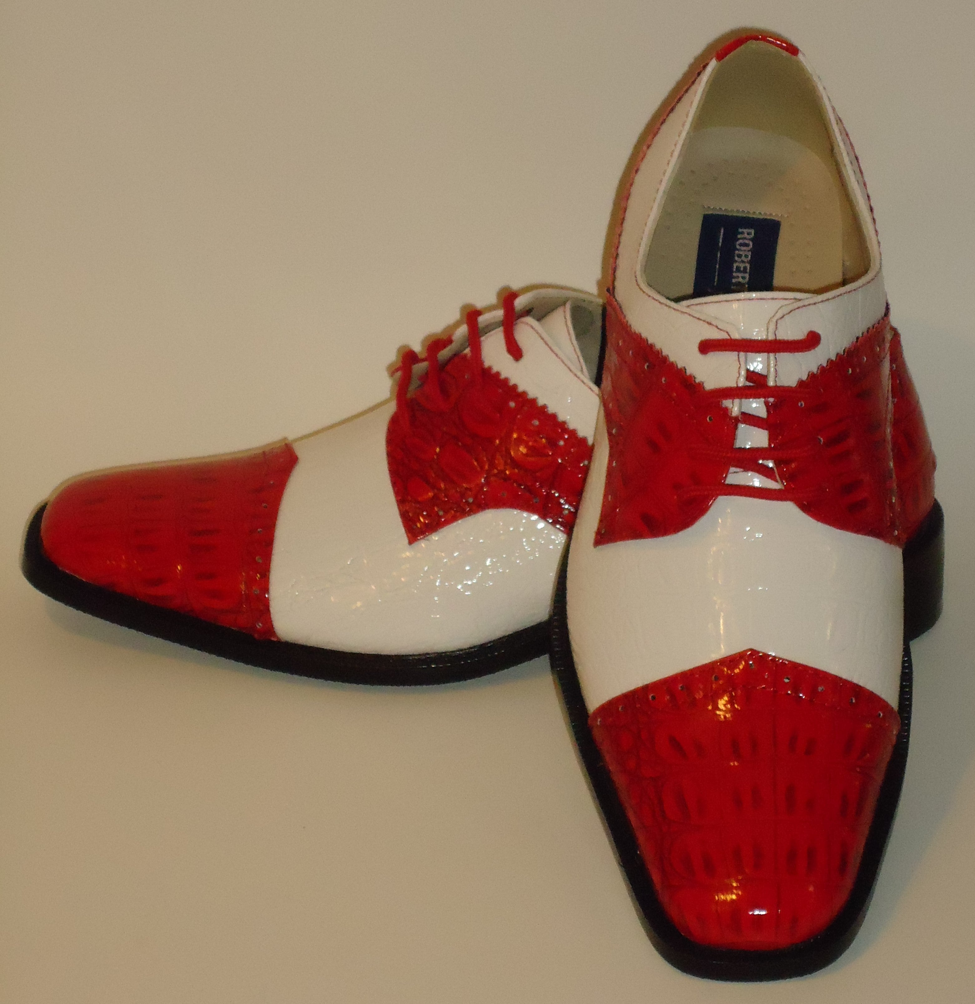 Mens Retro Fashion Red & White Faux Croco Dress Shoes Roberto Chillini