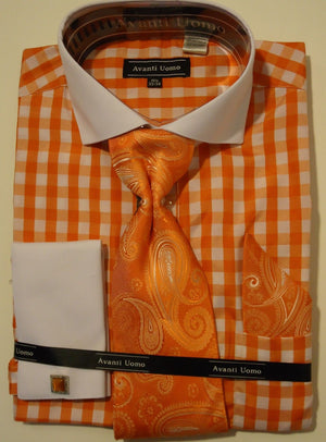 orange and white gingham dress