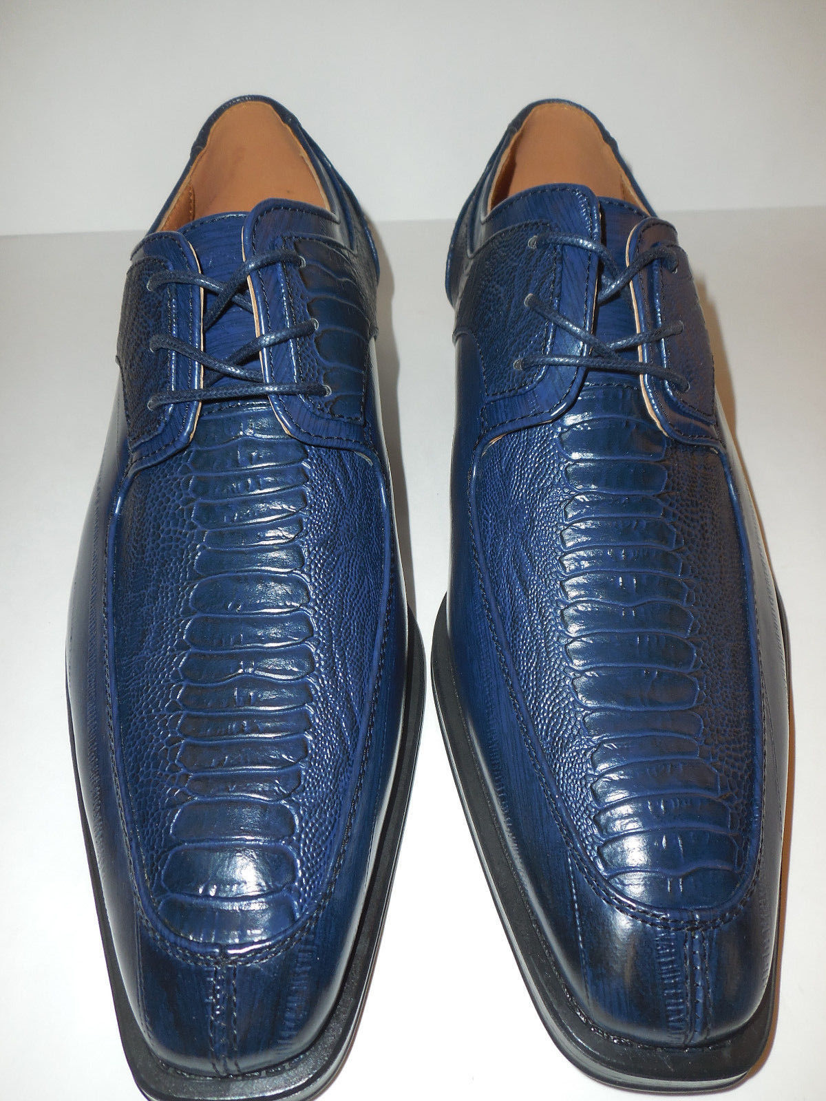 Mens Navy Blue Classic Oxfords Exotic Emboss Dress Shoes Antonio Cerre ...