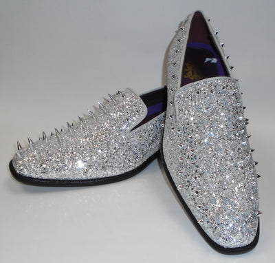 silver sparkle loafers