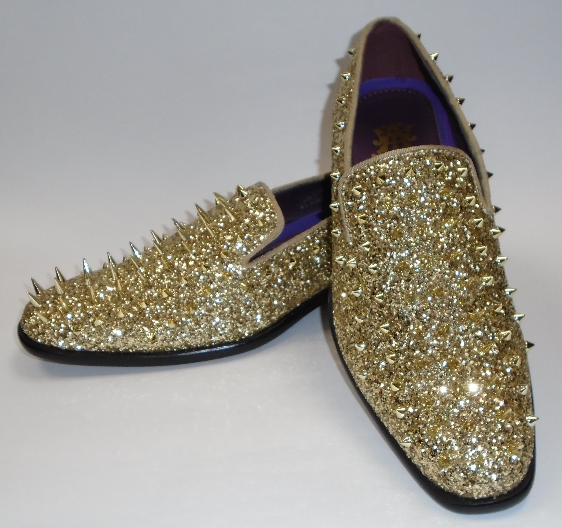 Mens Gold Mega Glitter Ultra Spike Dress Loafers Shoes After Midnight