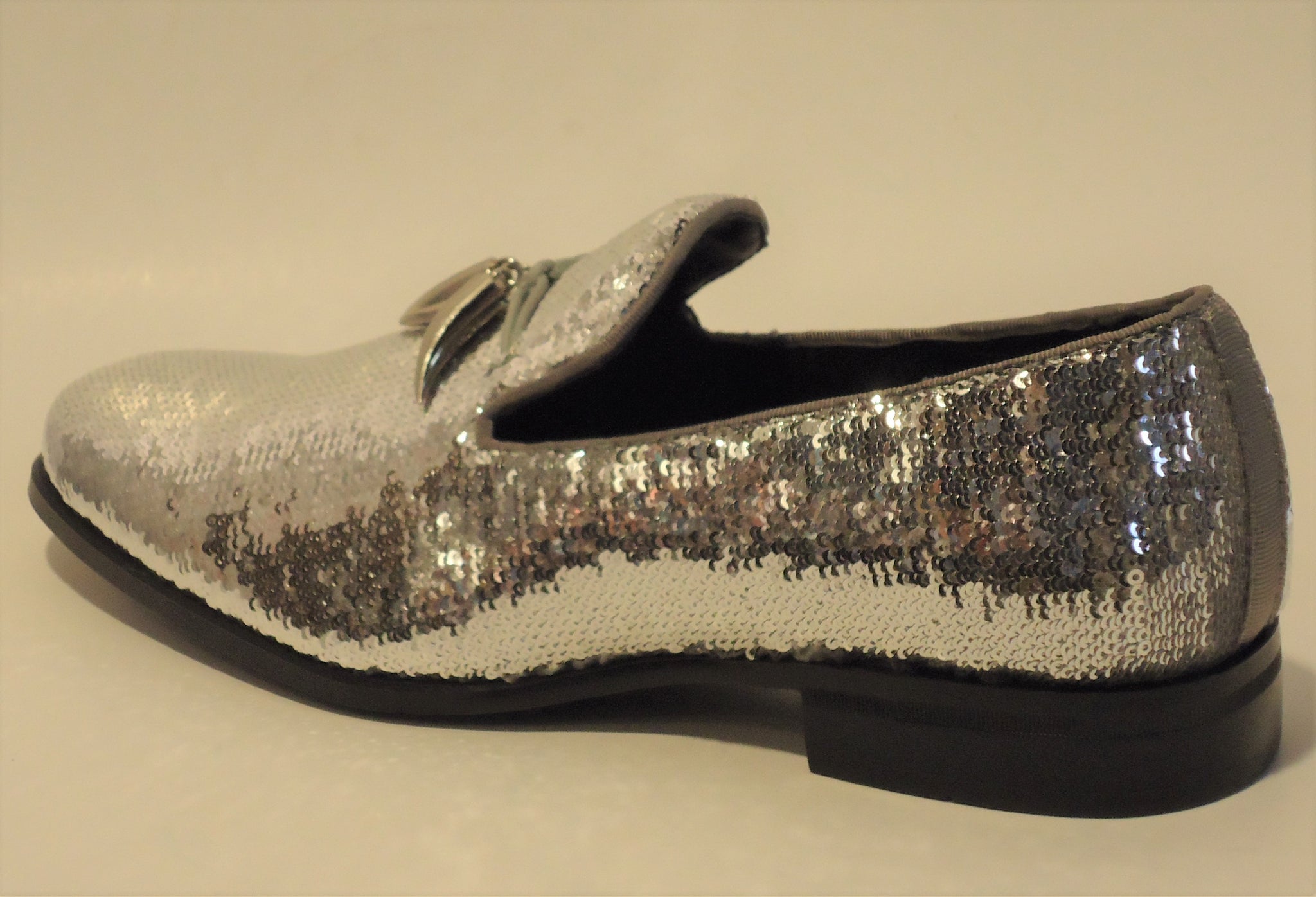 Mens Shiny Sparkling Metallic Silver Sequin Dress Shoes After Midnight ...