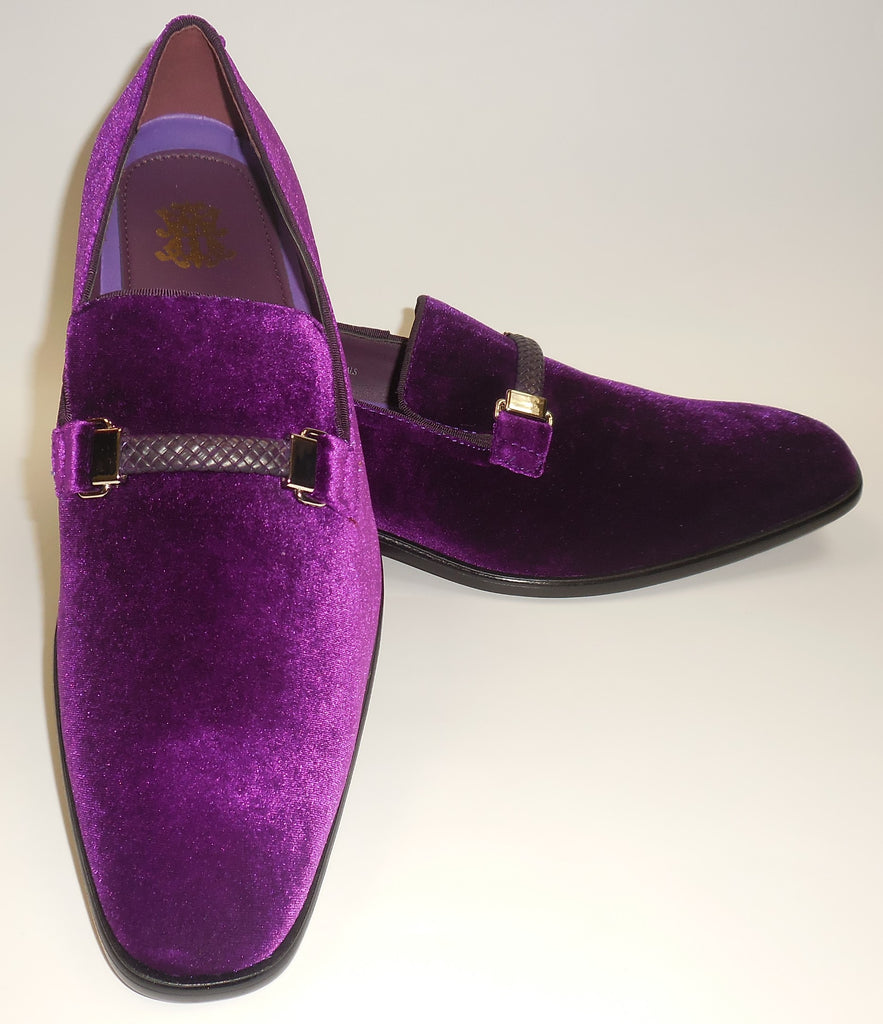 Mens Purple Velvet Slip On Dress Loafers w/ Braided Detail After Midni | Nader Fashion Las Vegas