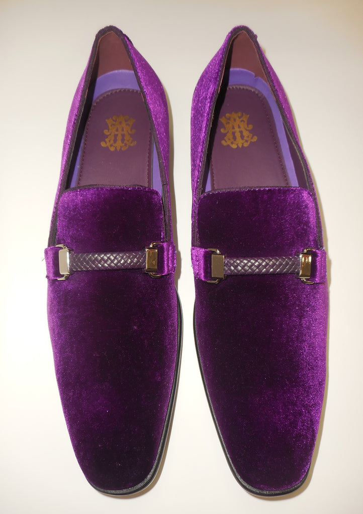 Mens Purple Velvet Slip On Dress Loafers w/ Braided Detail After Midni ...
