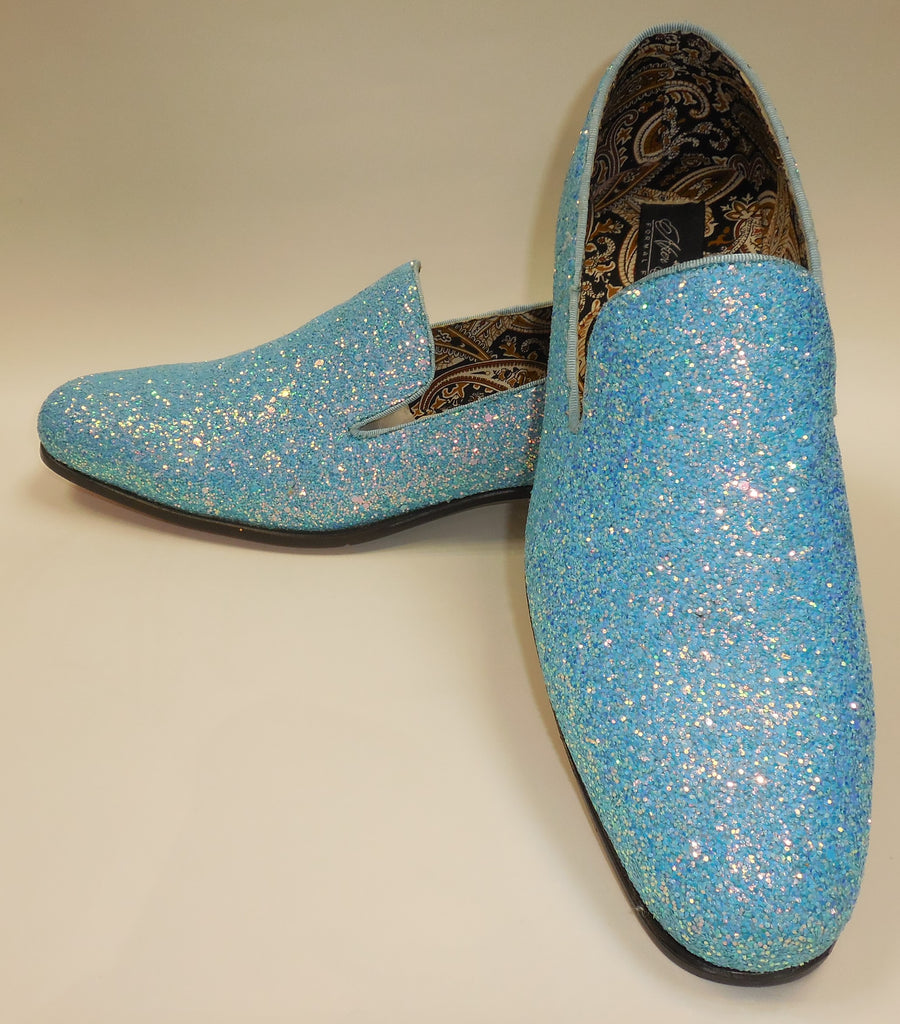 Mens Light Blue Glitter Formal Slip On Dress Loafers After Midnight 66 | Nader Fashion Las Vegas