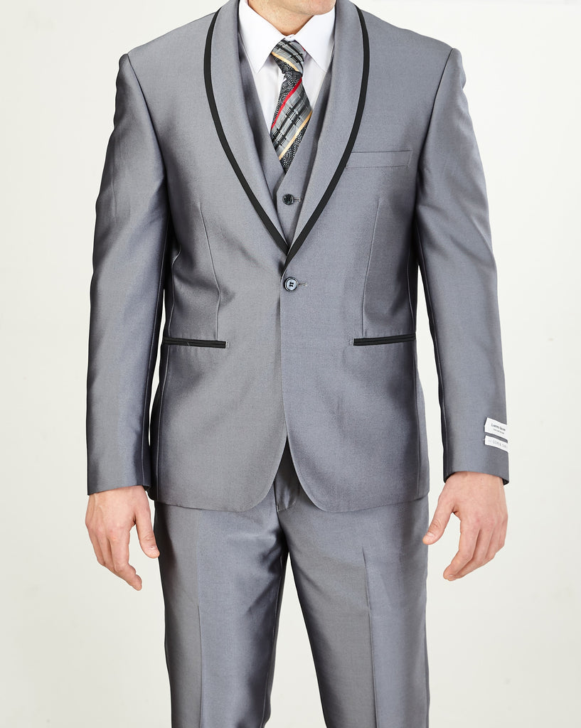 Mens Fashionably Retro Style Suit Shiny Silver with Black Trim + Match ...