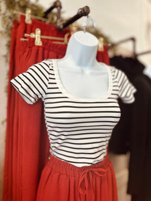 Tight Knit Striped Cropped Tee - J.Lane Mobile Boutique 
