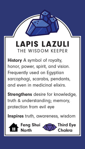 Lapis Lazuli crystal magic and gemstone meaning card - The stone of wisdom