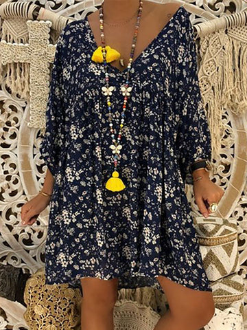 US$ 21.95 - V Neck Floral Fall Dress - www.linenlooks.com