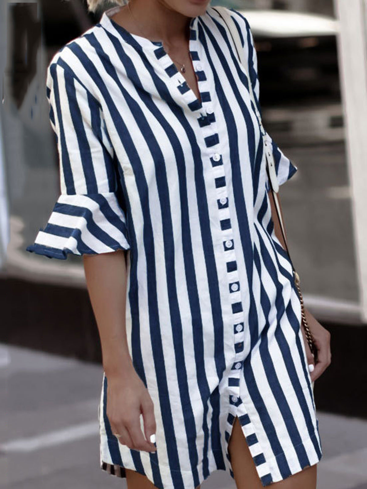 Striped Crew Neck Bell Sleeve Shirt – NORACORA
