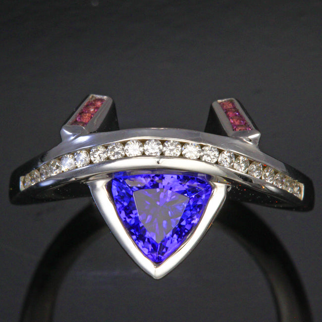 14K White Gold Diamond and Pink Sapphire Ring 5.5 by Daniel Creations Jewelry