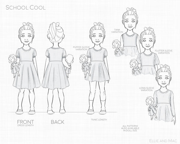 School Cool Dress Sewing Pattern Line Drawing