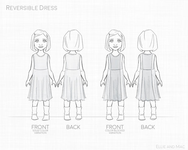 Reversible Girls Dress Sewing Pattern by Ellie and Mac