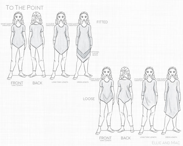 Womens To The Point Sewing Pattern Line Drawing for Ellie and Mac Sewing Patterns