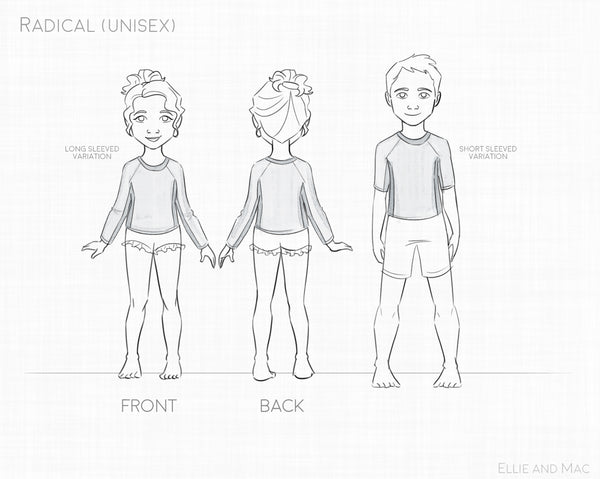 Radical Rashguard Sewing Pattern Line Drawing by Ellie and Mac Sewing Patterns