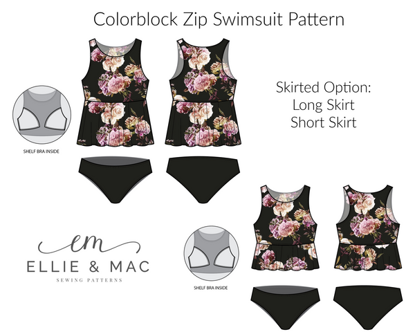 Colorblock Swimsuit Sewing Pattern with Zip option for women