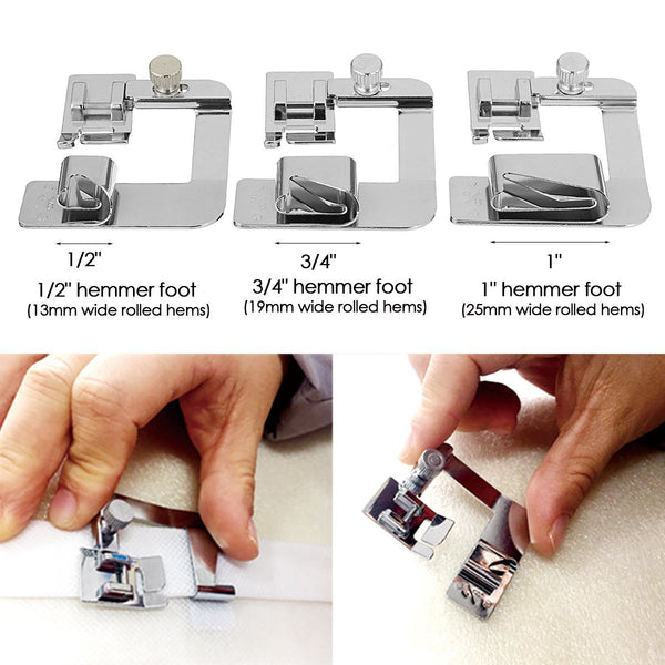 Rolled Hem Presser Foot Sewing Machine Snap on Feet 1/2 3/4 or 1 