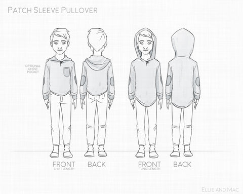 Simple Patch Sleeve Hoodie Sewing Pattern Tutorial by Ellie and Mac PDF Sewing Patterns Beginner Sewing