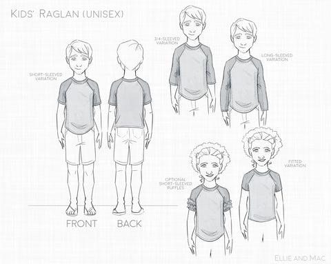 Kids Easy Raglan Tee Sewing Pattern by Ellie and Mac Sewing Patterns