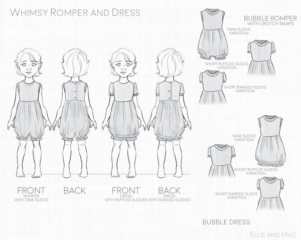 Whimsy Romper Sewing Pattern By Ellie and Mac Sewing Pattern