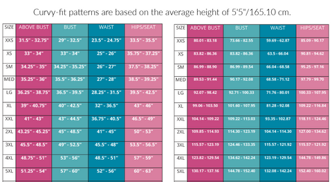 Curvy Fit Size Chart Sewing Pattern by Ellie and Mac PDF sewing patterns - Best Sewing Patterns