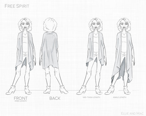 Free Spirit Kimono Sewing Pattern Line Drawing