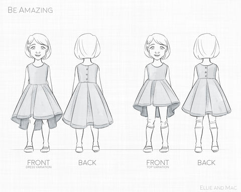 Be Amazing Top and Dress Sewing Pattern by Ellie and Mac Line Drawing