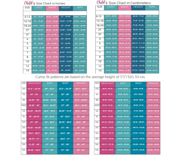 Curvy Fit Size Chart Sewing Pattern by Ellie and Mac PDF sewing patterns - Best Sewing Patterns