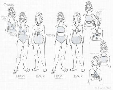 Women's Oasis Swimsuit PDF Sewing Pattern Line Drawing By Ellie and Mac