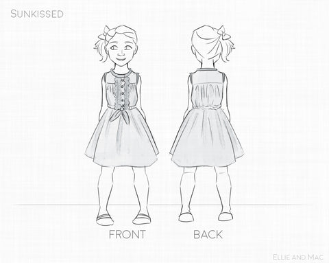 Sunkissed Dress Pattern Line Drawing by Ellie and Mac