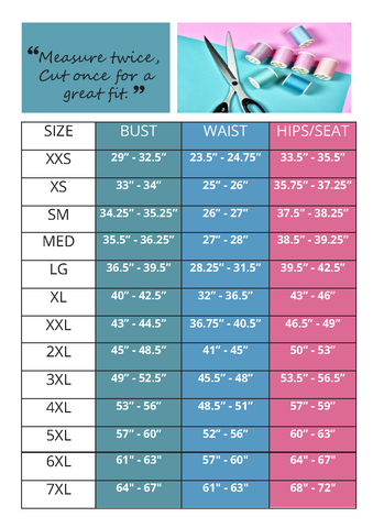 Curvy Sewing Pattern Size Chart by Ellie and Mac Sewing Patterns